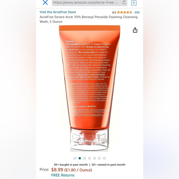 (2)Bottles of *Acne Free dermatology inspired care maximum strength4 severe acne - Picture 7 of 12